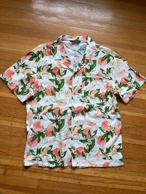 Alpine Design peach blossom floral camp Hawaiian button down summer shirt M hot
